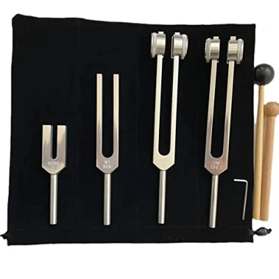 Abbildung von Stimmgabel,Stimmgabel Neurologie,Stimmgabel 440 Hz,Set von 4 Stimmgabeln (128 Hz, 136,1 MI 528 4096 Hz) ideal für die Therapie, Chakra Klangtherapie, Anti Stress.