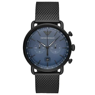 Abbildung von Emporio Armani Watch For Men, 2 sub dial Chronograph Movement and 43MM Case Size with Stainless steel, Leather or Silicone strap Graphit und Blau ,
