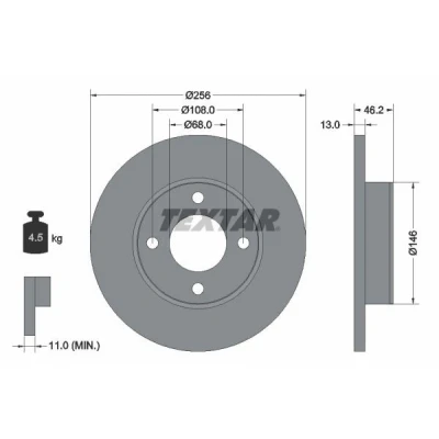Abbildung von TEXTAR 92025900 Bremsscheibe 256 13 04/04 108 voll ohne Radbefestigungsbolzen, Radnabe AUDI: 80 B3, 100 C3 Limousine, 90 B3