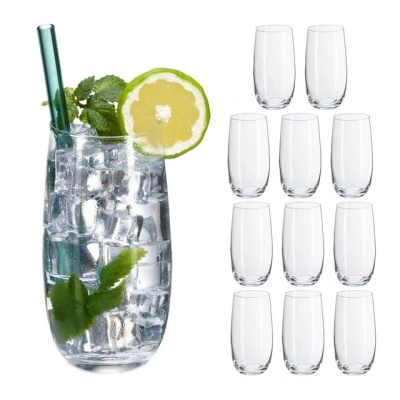 Abbildung von Relaxdays Trinkgläser 12er Set, Wassergläser, Kristallglas, spülmaschinenfest, Saft, Limo, Eistee, 520 ml, transparent