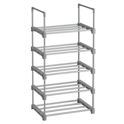 Abbildung von SONGMICS Schuhregal 5 Ebenen, 2er Set, Schuhständer Metall, Schuhaufbewahrung, pro Schuh Organizer für 10 Paar Schuhe, stapelbar, Flur Wohnzimmer Schlafzimmer, 30 x 45 89,5 cm, grau LSA055G02