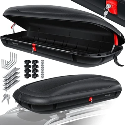 Abbildung von KESSER® Dachbox Auto Gepäckbox Autobox Gepäck Dachkoffer Dach Box Inkl. Zubehör Abschließbar Zentralverriegelung Universal geeignet für PKW, Vans oder SUVs Carbon Optik 320L