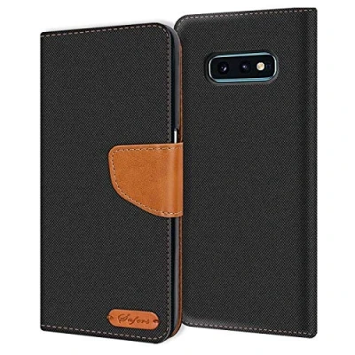 Abbildung von Verco kompatibel mit Samsung Galaxy S10e Hülle, Schutzhülle für Tasche Denim Textil Book Case Flip Klapphülle, Schwarz
