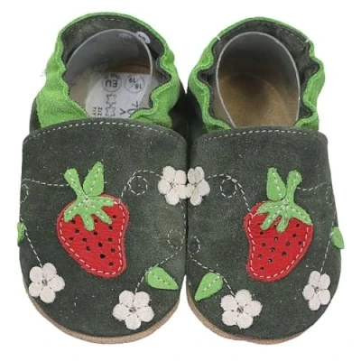 Abbildung von HOBEA Germany Krabbelschuhe für Jungs und Mädchen in verschiedenen Designs, Kinderhausschuhe, Lederschuhe, Schuhgröße:20/21, Modell Schuhe: Erdbeere Oliv