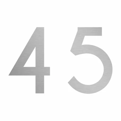 Abbildung von Zahlenaufkleber Nummer 45, Silber, 10cm (100mm) hoch, Aufkleber mit Zahlen in vielen Farben + Höhen, wetterfest