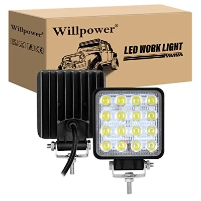 Abbildung von Willpower LED Arbeitsscheinwerfer, 10,2 cm, 48 W, Flutlicht, Lichtleiste, 12 V, 24 wasserdicht, Offroad Fahrlicht, Nebelscheinwerfer für LKW, Traktor, Auto, Allrad, ATV, UTV, SUV, Boot,