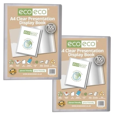 Abbildung von eco Transparentes Präsentationsbuch im A4 Format, 50% recycelt, 100 Hüllen, Aufbewahrungsbox, Portfolio, Kunstmappe mit Kunststoffhüllen transparenter Sichtbox, 2 Stück, eco152 x