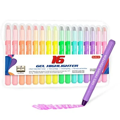 Abbildung von Shuttle Art 16 Bibelmarker (Gel Highlighters) 8 Farben, Gel Textmarker Set mit feiner Spitze, für Markieren und Hervorheben auf Notizen dünnem Papier geeignet