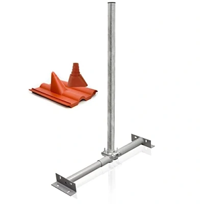 Abbildung von PremiumX Dachsparrenhalter Montage Set für Satellitenschüssel Sparrenhalter 1m Mast SAT Frankfurter Ziegel Manschette rot