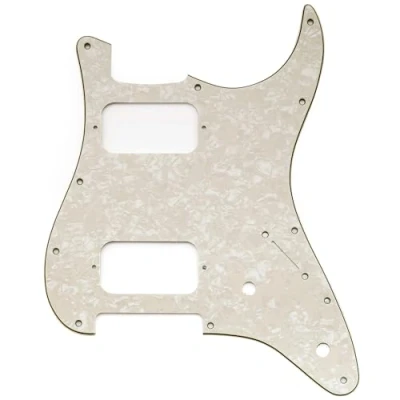 Abbildung von Musiclily Pro 11 Löcher ST Schlagbrett HH Gitarren Pickguard mit Runde Ecke 2 Unbedeckter Humbucker Potis Aussparungen für Fender Squier Strat Style E Gitarre, 4 lagig Aged White Pearl