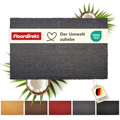 Abbildung von Floordirekt Fußmatte für Innen und Außen, 100x100 cm Grau, Türmatte aus Kokos, Schmutzfangmatte Haustür, rutschfeste Fussmatte, Kokosmatte, Fußabtreter, Fussabstreifer (24mm)