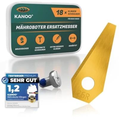 Abbildung von kanoo® Mähroboter Messer, 18x Titan Ersatzmesser für Bosch Indego Rasenroboter Premium Klingen Rasenmäher Roboter Ersatzklingen mit verbessertem Konzept