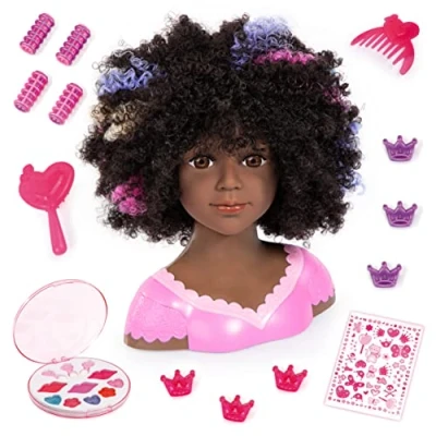 Abbildung von Frisierkopf und Schminkkopf Charlene Super Model +Kosmetik, schwarze Haare