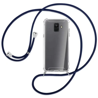 Abbildung von mtb more energy Handykette kompatibel mit Samsung Galaxy A6 2018 (SM A600, 5.6&#039;&#039;) dunkelblau Smartphone Hülle zum Umhängen Anti Shock Full TPU Case