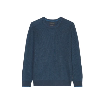 Abbildung von Marc O&#039;Polo CREW NECK Structured WITH Tipping Strickpullover, Herren, Größe: Medium, Dark navy