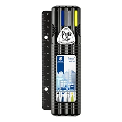 Abbildung von STAEDTLER triplus multi set, praktisches Set inklusive Lineal, Fineliner schwarz, ball pen M blau, micro 0,5mm und textsurfer gelb, 34 SB4B R