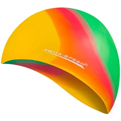 Abbildung von Aqua Speed Bunt Badekappe + Kleines Mikrofaserhandtuch Damen Herren Kinder Bademütze Badehaube wasserdichte Schwimmhaube Badehüte für Erwachsene Silikonbadekappe 25. / 49