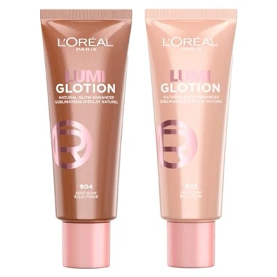 Abbildung von L&#039;Oréal Paris Lumi Glotion Aufhellende Flüssigkeit, belebt und formt Beauty Routine spendet Feuchtigkeit für Gesicht Körper, Farbton 902 Light Glow + 904 Deep 2 Flaschen à 40 ml