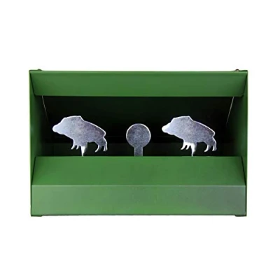 Abbildung von OAKWOOD Kugelfangkasten für Luftgewehr Luftpistole Softair Größen 14x14 &amp; 17x17 Pendelkasten Flach, Trichter, 2in1, Verschiedene Motivziele Auffangkasten (Wildschwein)