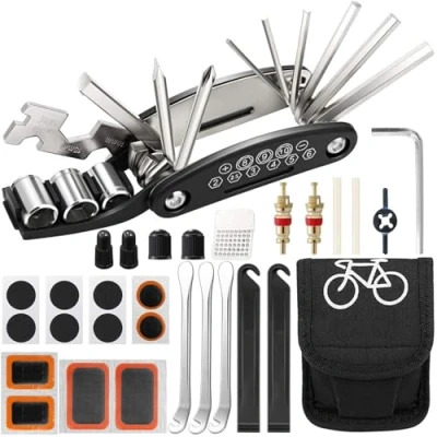 Abbildung von Eckerdromk Fahrrad Werkzeugset, 16 in 1 Multitool Reparatursatz, Fahrradreifen Reparaturset, Multifunktionswerkzeug Fahrradwerkzeug, Unterwegs Fahhradtasche und Notfallwerkzeug Flickzeug