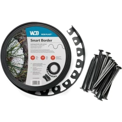 Abbildung von WDB Flexible Rasenkante aus Kunststoff 30m Lang 4cm Hoch mit 60 Befestigungsnägel Schwarz RAL 9005