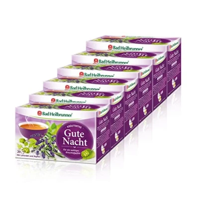 Abbildung von Bad Heilbrunner Gute Nacht Tee Kräutertee im Filterbeutel Melisse, Lavendel, Hopfenzapfen für ein wohliges Einschlafgefühl bei innerer Unruhe &amp; Einschlafproblemen (6 x 20 Filterbeutel)