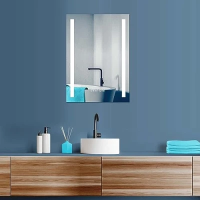 Abbildung von HOKO Badspiegel LED Design Wandspiegel 50x70/60x80cm+Uhr+ Wechsel (Warmweiß Kaltweiß Neutral. Licht mit Touch Schalter und Wandschalter einschaltbar. Memory Funktion.IP44, 5mm HD Glass)