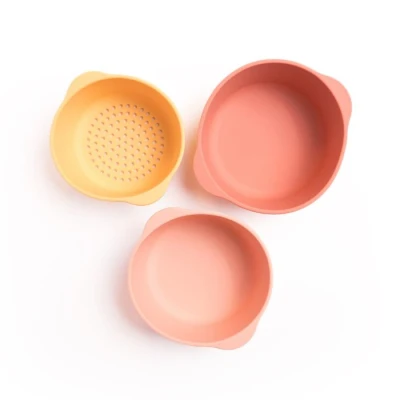 Abbildung von Inspire My Play 3 x Koralle Stapelbare Silikonschalen und Sieb Perfektes Zubehör für Sensory PlayTray Tuff Tray Spielzeug Frühentwicklung &amp; Aktivitätsspielzeug