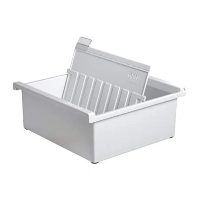 Abbildung von HAN Karteitrog DIN A5 quer, innovative Karteibox, modernes Design für 800 Karten, inklusive 1 Stützplatte mit Sichtreiter, lichtgrau, 965 0 11