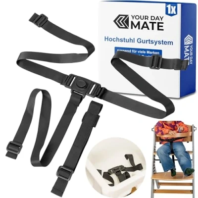 Abbildung von Hochstuhl 3 Punkt Gurtsystem, 1 Set, kompatibel mit bebeconfort, IKEA, Kinderkraft, Safety 1st, uvm., in Schwarz, Schrittgurt, einstellbarer Kinderhochstuhl Sicherheitsgurt, Hochstuhlgurt Punkte