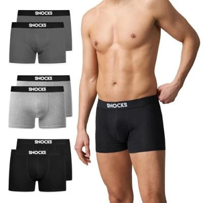 Abbildung von Snocks Boxershorts Herren Bio Baumwolle (6er Pack) Unterhosen ohne einschneidenden Gummibund Gr. S Schwarz/Dunkelgrau/Hellgrau