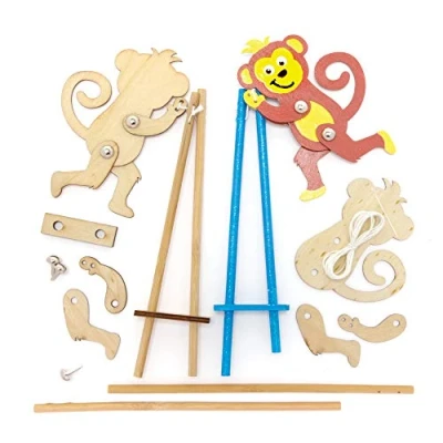Abbildung von Baker Ross FE200 Affen Akrobat Kits aus Holz, 3 Stück, zum Selberbauen von Puppen, Puppen für Kinder, Modellbausatz Holz