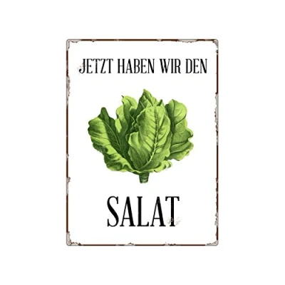 Abbildung von Interluxe WANDSCHILD Metallschild JETZT HABEN WIR DEN Salat Geschenk Deko Küche Spruch