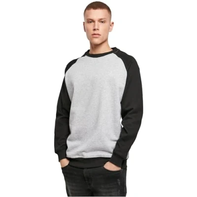 Abbildung von Build Your Brand Men&#039;s BY076 Raglan Crewneck Sweater, h.Grey/blk, S