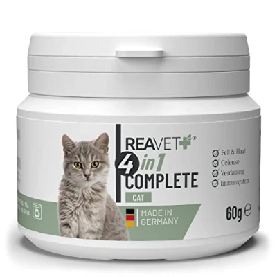 Abbildung von ReaVET 4in1 Complete Cat Natürliche Rundumversorgung für Katzen 2 Monate, Vitamine Katzen, Aktiviert Abwehrkräfte, Stärkt Immunsystem, Gelenke &amp; Magen Darm, mit Taurin
