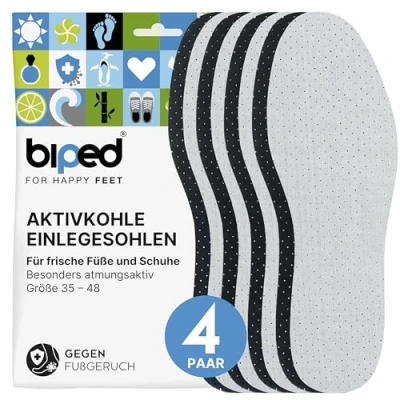 Abbildung von biped 4 Paar Aktivkohle Einlegesohlen gegen Schweissfüsse zur Klimaregulierung, für frische Schuhe und Füße komfortable Schuheinlagen ultraleicht handwaschbar z2727(36)