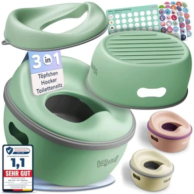 Abbildung von Valy&amp;Oli® 3in1 Töpfchen für Kinder Toilettensitz &amp; Hocker Ergonomisch, Bequem Vielseitig Leicht zu reinigen sicher Potty Tritthocker Ab 18 Monaten Grün