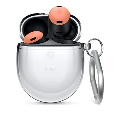 Abbildung von elago Transparentes Hülle Kompatibel mit Google Pixel Buds Pro Case TPU Stoßfestes, Schützendes Gehäuse Schlüsselanhänger, Drahtloses Aufladen, Reduziertes Vergilben (Transparent)