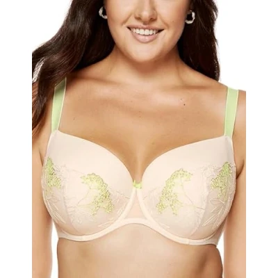 Abbildung von Gorteks Lingerie Soleil B4 Gepolsterter BH, bestickter Bügel große Größen, Komfort, elegant, praktisch 80C, Beige/Limette