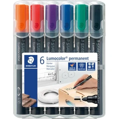 Abbildung von Staedtler 352 WP6 Permanentmarker Lumocolor, nachfüllbar, Rundspitze, Box mit 6 Farben