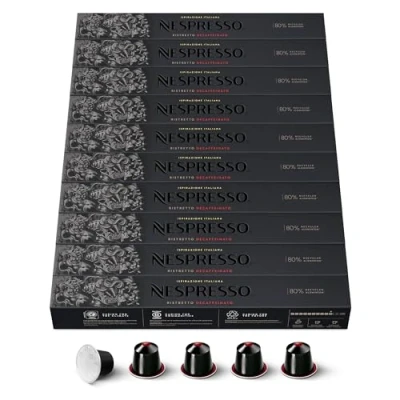 Abbildung von NESPRESSO ORIGINAL Ristretto Decaffeinato, Dunkle Röstung, Kompatibel mit Kapselmaschinen, Kapsel Set aus 100 Kaffeekapseln