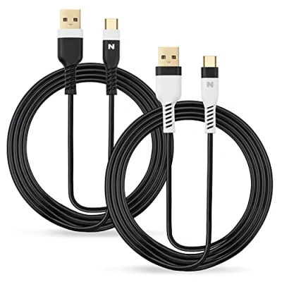Abbildung von NITHO Set von 2 Type c Ladekabeln Kompatibel mit PS5 / Xbox Series X/S und Geräten, 4 Meter Extra Langes Ladekabel Ermöglicht Spielern Remote zu Spielen (2 Kabel, Schwarz Weiß)