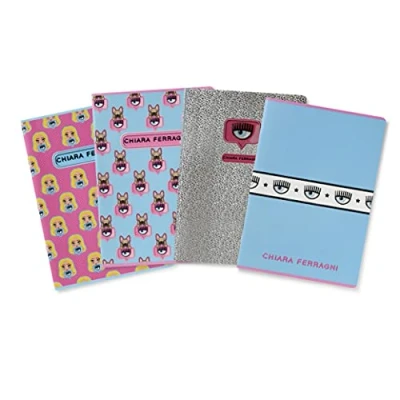 Abbildung von Maxi Notizbücher Chiara Ferragni &amp; Pigna, A4 Format, 1R liniertes Notizbuch, Azure/Pink Mix Fächer, 5 Pack