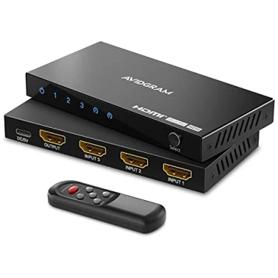 Abbildung von 4K 120Hz HDMI 2.1 Switch 3 In 1 Out, AVIDGRAM 8K 60Hz Umschalter 3x1mit IR Fernbedienung, Port Auto Selector Hub Unterstützung 48Gbps für Xbox Series X PS4 Pro PS5 UHD TV Monitor