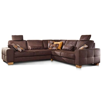 Abbildung von Cavadore Ecksofa Puccino mit Federkern, verstellbarer Rückenlehne und 2 Kopfstützen / Sofa gleichschenklig in L Form im Landhaus Design 276 x 86 271 cm Mikrofaser braun