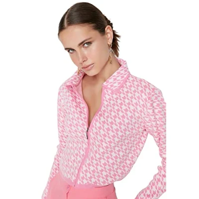 Abbildung von TRENDYOL Damen Rosa Kragen Detaillierte Strickwaren strickjacke Cardigan Sweater, Rosa, S EU