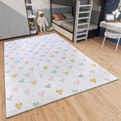 Abbildung von Hanse Home Adventures Kinderteppich Modernes Herz Muster Teppich Junge Mädchen für Kinderzimmer, Spielzimmer, Jugendzimmer, Wohnzimmer Creme Bunt, 120x170 cm
