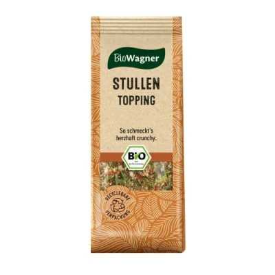 Abbildung von BioWagner Bio Stullen Topping Gewürzmischung für Butterbrot ideal auf Frischkäse, Gurke oder Tomate naturbelassene Zutaten recyclebare Verpackung 35 g