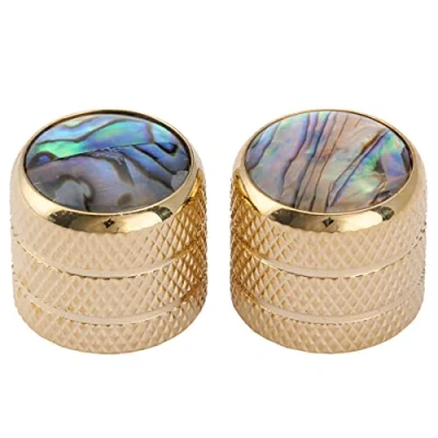 Abbildung von Musiclily Pro Metric Größe Push on Abalone Top Potiknob Dome Knöpfe für Telecaster E Gitarre oder Precision Bass, Gold (2er Set)
