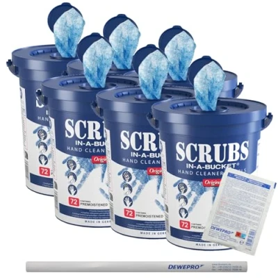 Abbildung von 6 Eimer SCRUBS in a Bucket 72 St. pro getränkte Handreinigungstücher, inkl. DEWEPRO® Bleistifte und SingleScrubs